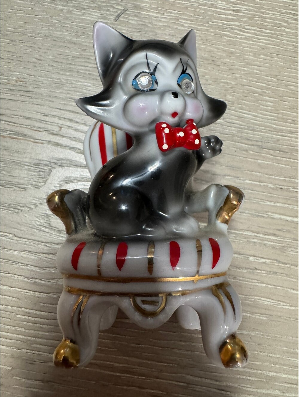 Vintage Japan Cat Figurine Sitting on Chair Ceramic Collectible